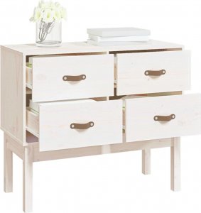 vidaXL Komoda, biały, 90x40x78 cm, lite drewno sosnowe 7