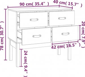 vidaXL Komoda, biały, 90x40x78 cm, lite drewno sosnowe 9