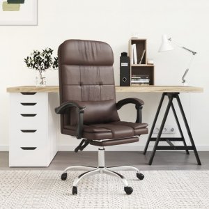 Krzesło biurowe vidaXL vidaXL Rozkładane, masujące krzesło biurowe, brązowe, sztuczna skóra 1
