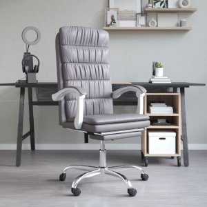 Krzesło biurowe vidaXL vidaXL Rozkładany fotel biurowy, szary, sztuczna skóra 1