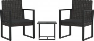 vidaXL 3-cz. ogrodowy zestaw wypoczynkowy, poduszki, czarny rattan PE 2