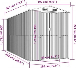 vidaXL Szopa ogrodowa, jasnobrązowa 192x440x223 cm, stal galwanizowana 8