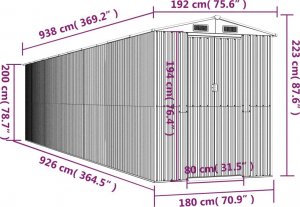 vidaXL Szopa ogrodowa, jasnobrązowa 192x938x223 cm, stal galwanizowana 8
