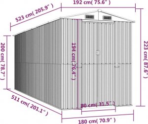 vidaXL Szopa ogrodowa, jasnobrązowa 192x523x223 cm, stal galwanizowana 8