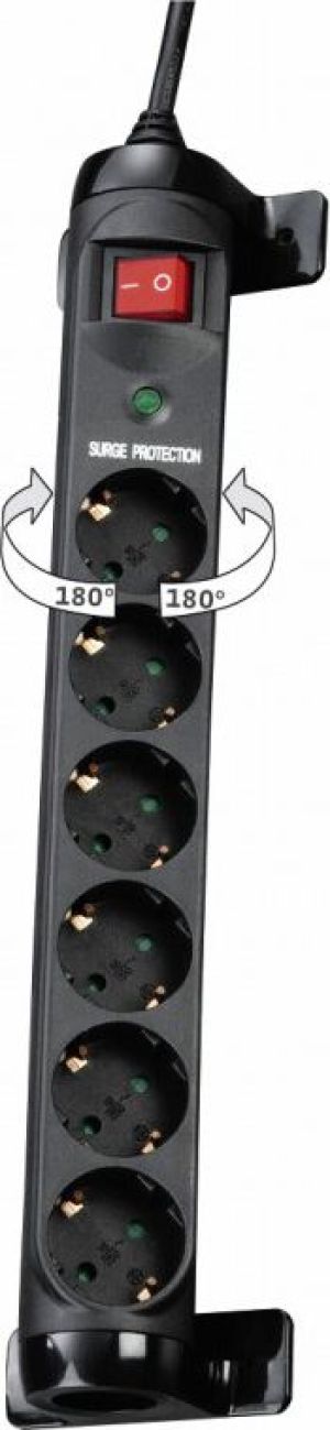 Listwa zasilająca Hama przeciwprzepięciowa 6 gniazd 1.4 m czarna (137256) 2