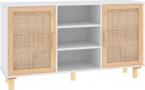 vidaXL Kredens, biały, 105x30x60 cm, lita sosna i naturalny rattan 2