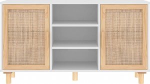 vidaXL Kredens, biały, 105x30x60 cm, lita sosna i naturalny rattan 4