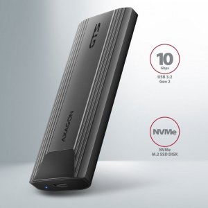 Kieszeń Axagon Obudowa zewnętrzna aluminiowa bezśrubowa EEM2-GTS, USB-C 3.2 GEN 2 M.2 NVMe SSD 2