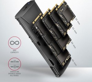 Kieszeń Axagon Obudowa zewnętrzna aluminiowa bezśrubowa EEM2-GTS, USB-C 3.2 GEN 2 M.2 NVMe SSD 9