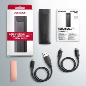 Kieszeń Axagon Obudowa zewnętrzna aluminiowa bezśrubowa EEM2-GTSA, USB-C 3.2 GEN 2 M.2 NVMe SSD 11