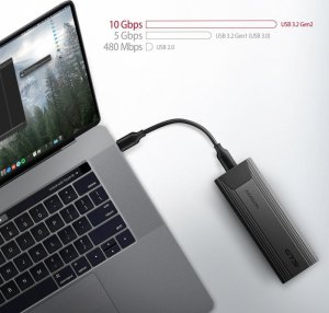 Kieszeń Axagon Obudowa zewnętrzna aluminiowa bezśrubowa EEM2-GTSA, USB-C 3.2 GEN 2 M.2 NVMe SSD 7