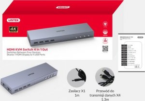 Przełącznik Unitek 4K HDMI 2.0 4-in 1-out +USB (V306A) 4