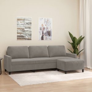 vidaXL vidaXL 3-osobowa sofa z podnóżkiem, jasnoszary, 210 cm, aksamit 1