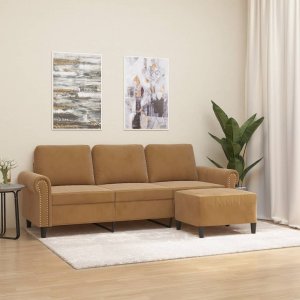 vidaXL vidaXL 3-osobowa sofa z podnóżkiem, brązowy, 180 cm, aksamit 1