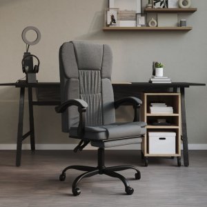 Krzesło biurowe vidaXL vidaXL Rozkładany fotel biurowy, ciemnoszary, obity tkaniną 1