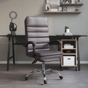 Krzesło biurowe vidaXL vidaXL Rozkładane, masujące krzesło biurowe, szare, sztuczna skóra 1