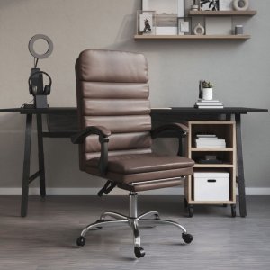 Krzesło biurowe vidaXL vidaXL Rozkładane, masujące krzesło biurowe, brązowe, sztuczna skóra 1