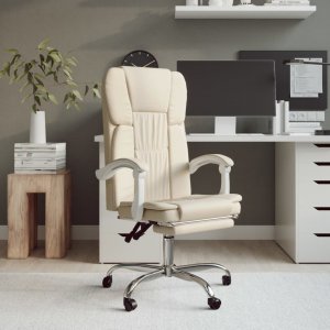 Krzesło biurowe vidaXL vidaXL Rozkładany fotel biurowy, kremowy, sztuczna skóra 1