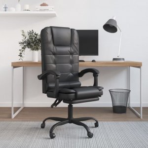 Krzesło biurowe vidaXL vidaXL Rozkładane, masujące krzesło biurowe, czarne, sztuczna skóra 1
