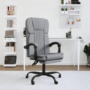 Krzesło biurowe vidaXL vidaXL Rozkładany fotel biurowy, jasnoszary, obity tkaniną 1