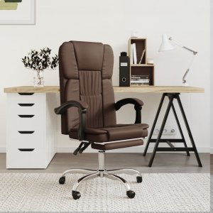 Krzesło biurowe vidaXL vidaXL Rozkładany fotel biurowy, brązowy, sztuczna skóra 1
