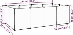 vidaXL Klatka dla małych zwierząt, czarna, 144x74x46,5 cm, PP i stal 7