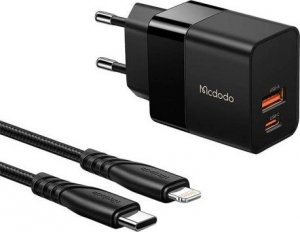 Ładowarka Mcdodo Ładowarka sieciowa Mcdodo CH-1952 USB + USB-C, 20W + kabel USB-C do Lightning (czarna) 1