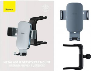 Baseus Uchwyt samochodowy grawitacyjny Baseus Metal Age II do okrągłej kratki (szary) 25