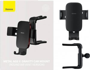 Baseus Uchwyt samochodowy grawitacyjny Baseus Metal Age II do okrągłej kratki (czarny) 25