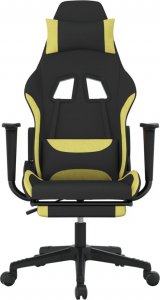 Fotel vidaXL Fotel gamingowy z podnóżkiem, czarno-jasnozielony, tkanina 3