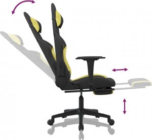 Fotel vidaXL Fotel gamingowy z podnóżkiem, czarno-jasnozielony, tkanina 7