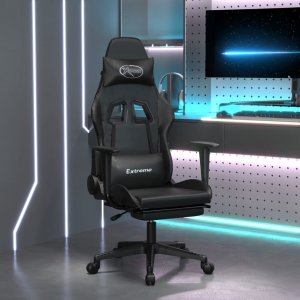 Fotel vidaXL Masujący fotel gamingowy z podnóżkiem, czarny, sztuczna skóra 1