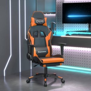 Fotel vidaXL Masujący fotel gamingowy z podnóżkiem, czarno-pomarańczowy 1