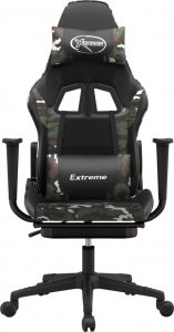 Fotel vidaXL Masujący fotel gamingowy z podnóżkiem, czarny i moro 4