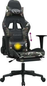 Fotel vidaXL Masujący fotel gamingowy z podnóżkiem, czarny i moro 8