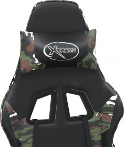 Fotel vidaXL Masujący fotel gamingowy z podnóżkiem, czarny i moro 10