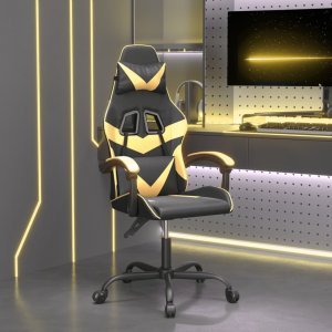 Fotel vidaXL Obrotowy fotel gamingowy, czarno-złoty, sztuczna skóra 1