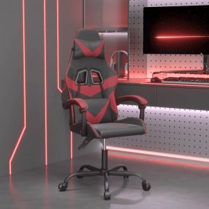 Fotel vidaXL Obrotowy fotel gamingowy, czarno-bordowy, sztuczna skóra 1
