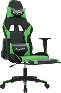 Fotel vidaXL Masujący fotel gamingowy z podnóżkiem, czarno-zielony, ekoskóra 3