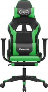 Fotel vidaXL Masujący fotel gamingowy z podnóżkiem, czarno-zielony, ekoskóra 4