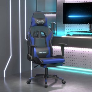 Fotel vidaXL Masujący fotel gamingowy z podnóżkiem, czarno-niebieski 1