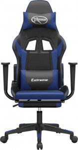 Fotel vidaXL Masujący fotel gamingowy z podnóżkiem, czarno-niebieski 4