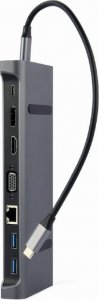 Stacja/replikator Gembird Adapter USB-C 9w1, HDMI, USB-C PD, VGA, DP, USBx3, Audio, LAN 2