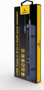 Stacja/replikator Gembird Adapter USB-C 9w1, HDMI, USB-C PD, VGA, DP, USBx3, Audio, LAN 6