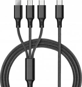 Kabel USB Topk USB-A - USB-C + microUSB + Lightning 1.2 m Czarny (AN25) 1