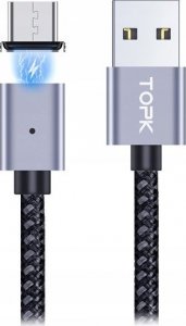 Kabel USB Topk USB-A - USB-C 1 m Czarno-srebrny (AM45) 2
