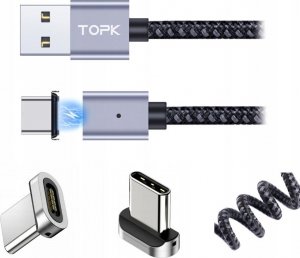 Kabel USB Topk USB-A - USB-C 1 m Czarno-srebrny (AM45) 3