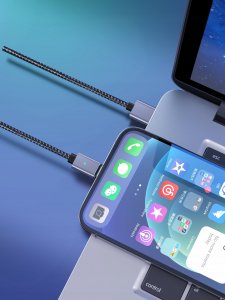 Kabel USB Topk USB-A - USB-C 1 m Czarno-srebrny (AM45) 5