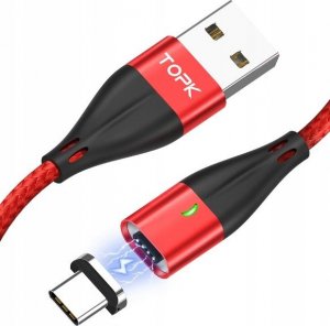 Kabel USB Topk USB-A - Magnetyczne 1 m Czerwony (AM61) 1
