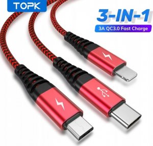Kabel USB Topk Kabel 3w1 Micro USB / USB C / iPhone Ładowarka 2
